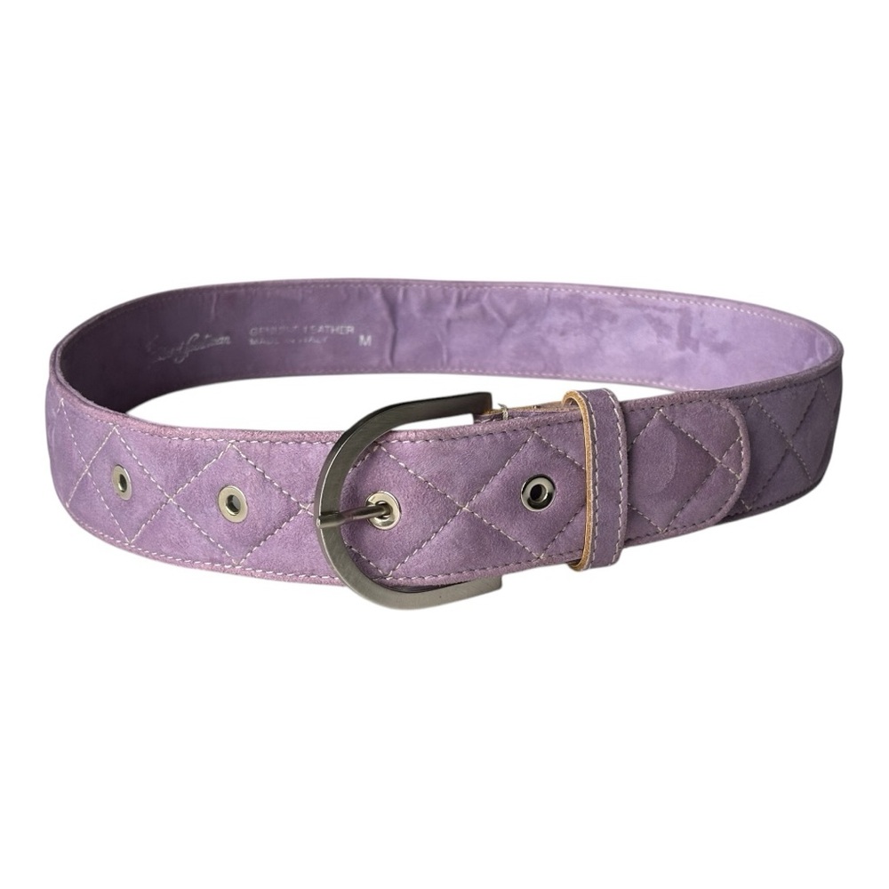 The Tailored Sportsman Quilted Lavender Suede Belt with Silver Buckle Medium